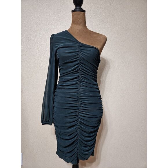 Shein Women’s One-Shoulder Ruched Bodycon Dress Green Size M - Picture 1 of 2